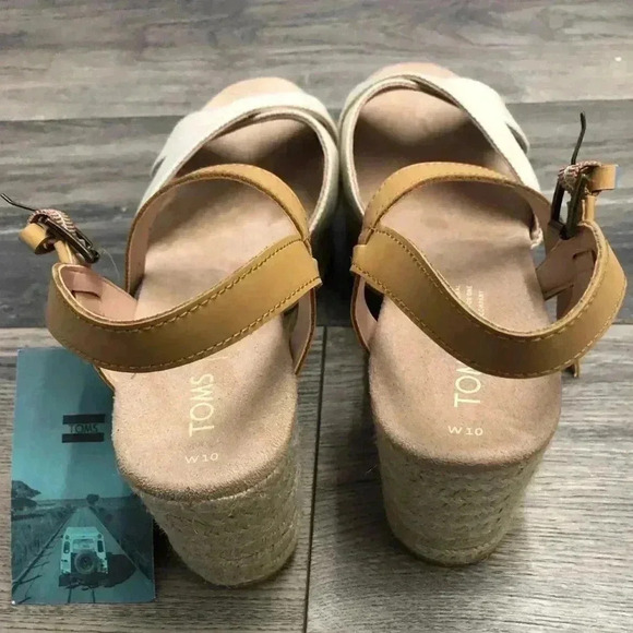 NWT TOMS Willow Espadrille Wedge Sandals Tan/Cream - Picture 2 of 6